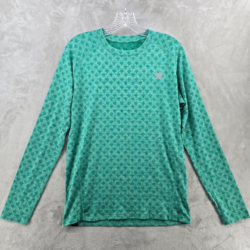 Rabbit Womens SM Long Sleeve Running Top Green Textured Perforated EZ Tee